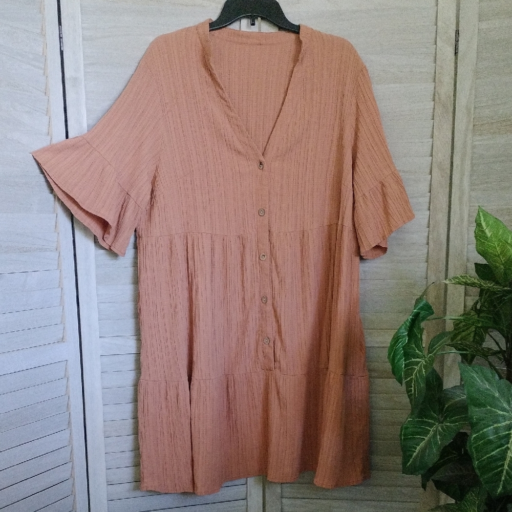 ⚜️ SHEIN CURVE Textured Smock Dress - Apricot